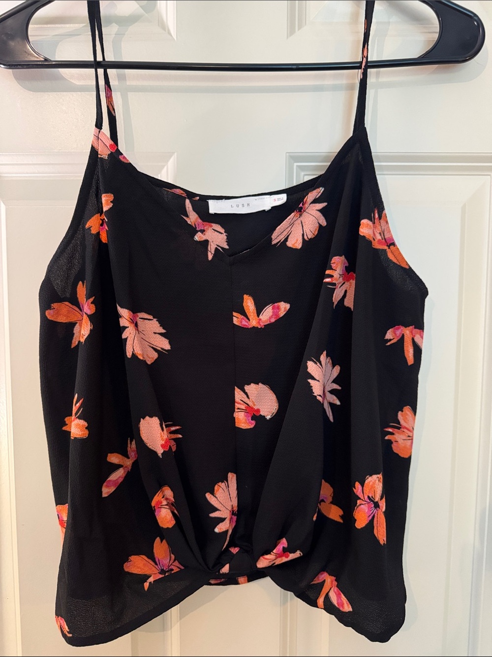 Lush Black Cami Crop Top with Pink and Orange Floral Print